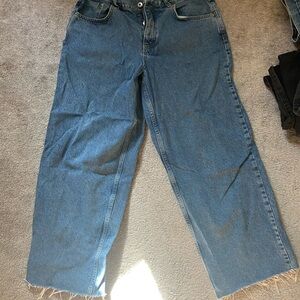 Blue Boyfriend Jeans with Cropped Raw Hem